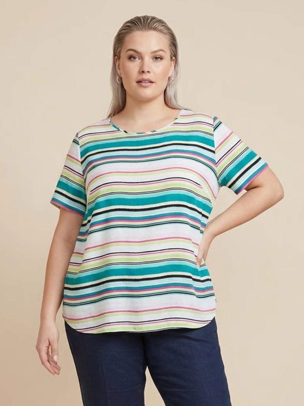 CJ BANKS | Striped Short Sleeve Blouse Sz 3X